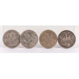 TWO GEORGE V SILVER CROWN COINS 1935 (VF) and TWO OTHERS 1902 showing some wear to high spots (4)