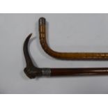 LATE VICTORIAN, POSSIBLY WALNUT, WALKING STICK with silver ferrule, Birmingham 1893 and antler