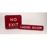 TWO BRITISH RAILWAYS MAROON AND WHITE ENAMEL SIGNS, viz 'Ladies Room' 18" (45.7 x 3 1/2" (9cm) (