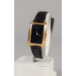 LADY'S JAEGER-LE-COULTRE 9ct GOLD WRIST WATCH, with mechanical movement, blank oblong black dial,