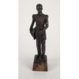 BROWN PATINATED BRONZE STANDING FIGURE OF EDWARD VIII standing in uniform holding a cock hat and