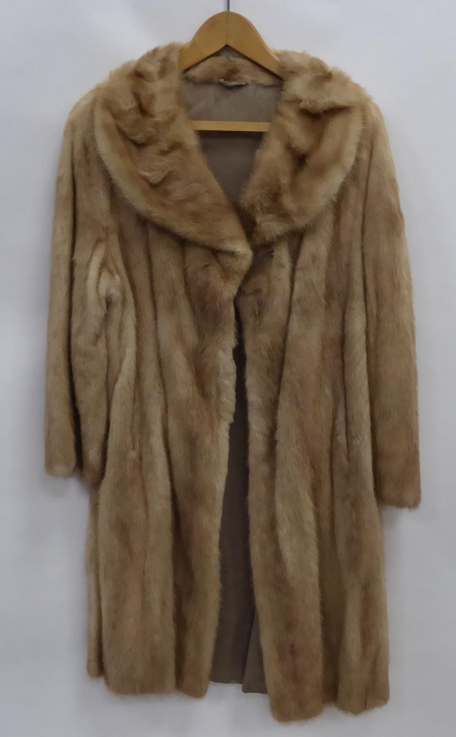 LADY'S PASTEL MINK FULL-LENGTH COAT with shawl collar, hook fastening double breasted front, two