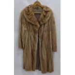 LADY'S PASTEL MINK FULL-LENGTH COAT with shawl collar, hook fastening double breasted front, two