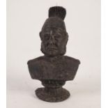 LATE 19th CENTURY CAST LEAD PEN WIPE BUST OF GENERAL GORDON, the brush issuing from his fez-type