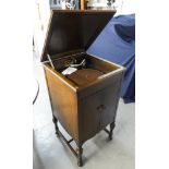 'HIS MASTERS VOICE' MODEL 156 OAK CASED GRAMOPHONE, HINGED LID WITH CANTED TOP OVER TWO DOOR