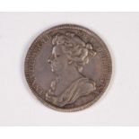 SILVER MEDALLION CORONATION OF QUEEN ANNE 1702 the reverse with Pallos hurling thunder at a two