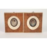 TWO EARLY 20th CENTURY PASTICHE PORTAIT MINIATURES after Gainsborough and Steiler, in bone and