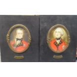 TWO EARLY 20th CENTURY PASTICHE PORTRAIT MINIATURES ON IVORY of Heatchfield and Wellington, in metal