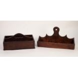 ANTIQUE OAK WALL HANGING SALT TROUGH, 16" (41cm) wide, also a mahogany two division CUTLERY