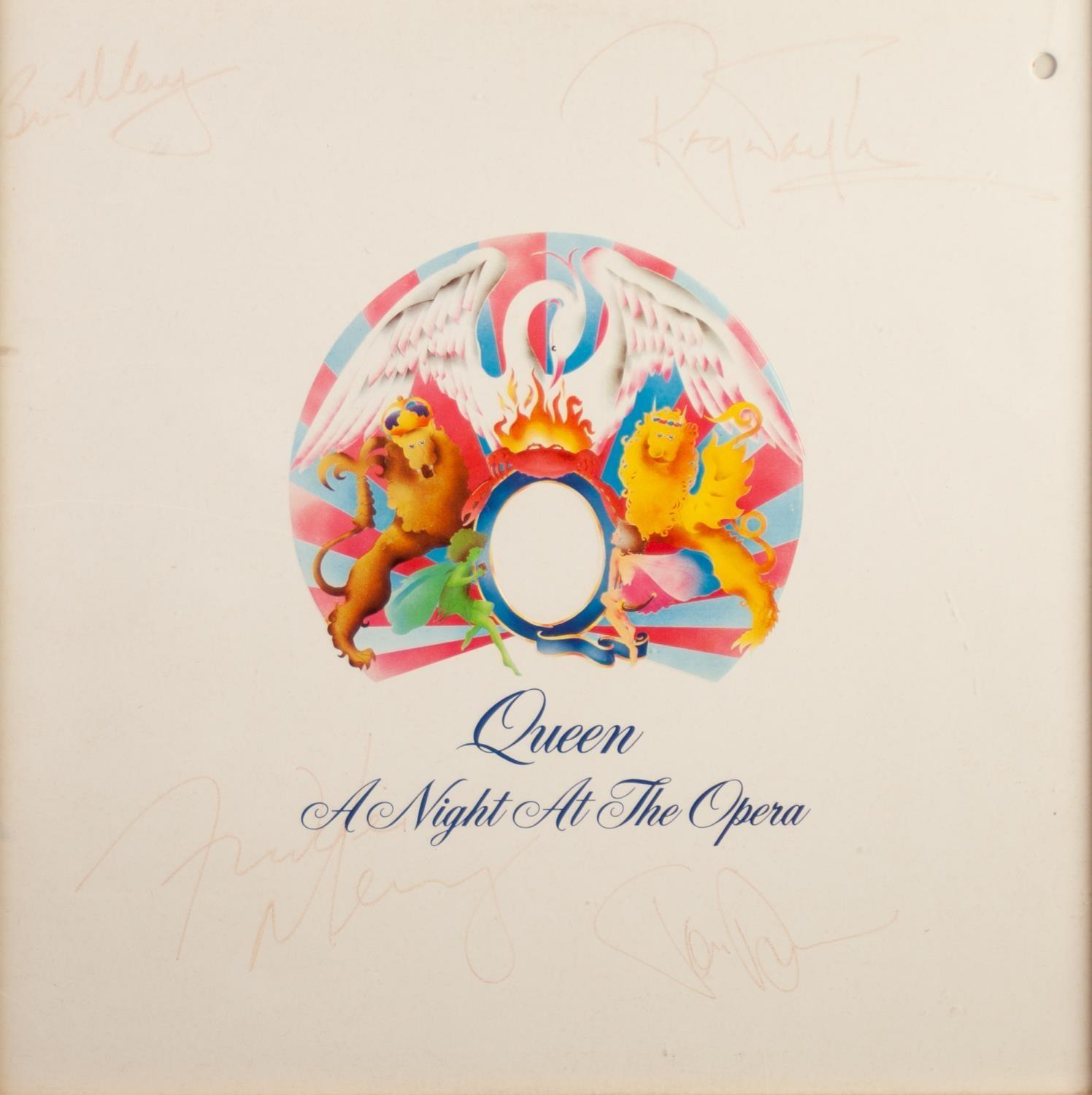 QUEEN - A NIGHT AT THE OPERA ALBUM SLEEVE signed by all four members of the band, Freddie Mercury,