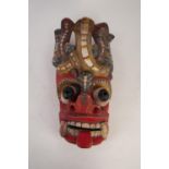 POST-WAR ERA MAORI PAINTED, CARVED WOODEN FACE MASK, 16" (40.5cm) long
