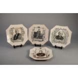 TWO, CIRCA 1886, OCTAGONAL POTTERY COMMEMORATIVE PLAQUES IN MONOCHROME RIGHT HONOURABLE BENJAMIN