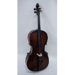 UNLABELLED 19th CENTURY CELLO with 30" (76cm) two piece back, in hard plastic case with bow