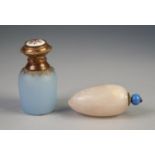PROBABLY FRENCH, LATE 19th CENTURY PALE BLUE SATIN FLASS SCENT BOTTLE of shouldered ovoid form