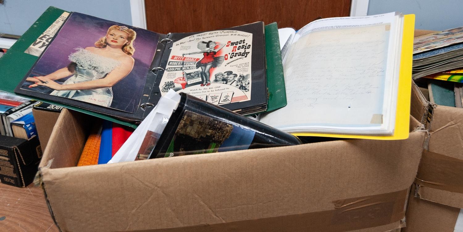 LARGE COLLECTION OF BETTY GRABLE SCRAPS AND PRESS CUTTINGS, all in albums, contents of two large