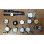 A QUANTITY OF BASE METAL POCKET WATCHES AND WRIST WATCHES