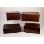 VICTORIAN ROSEWOOD WORKBOX (fitment absent), with mother-of-pearl inlay, a VICTORIAN WALNUT