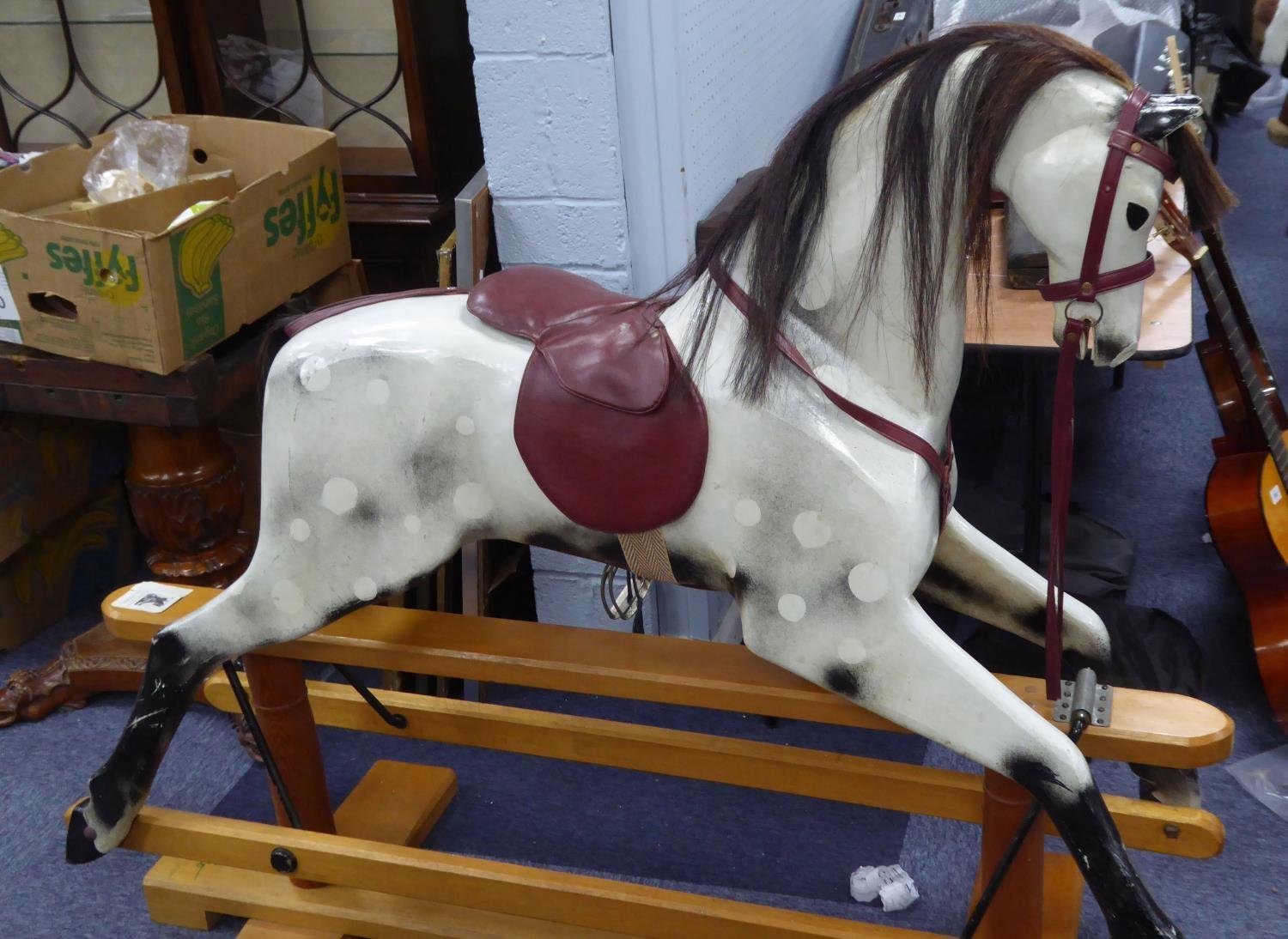 RELKO MEDIUM SIZED HAND CARVED ROCKING HORSE, LATE 20TH CENTURY, white with black painted detail and - Image 3 of 3