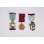 TWO SILVER GILT AND ENAMEL MASONIC JEWELS for Preston Guild Lodge with Builder clasp and St PETER'