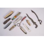 SILVER AND MOTHER OF PEARL CLASP FRUIT KNIFE and NINE OTHER CLASP POCKET KNIVES including early 20th