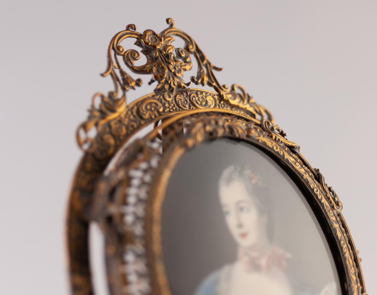 A LATE 19TH CENTURY FRENCH PASTICHE OVAL PORTRAIT MINIATURE ON IVORY OF MADAM POMPADOR, contained in - Image 4 of 4