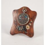 EARLY 20th CENTURY VENETIAN OLIVEWOOD EASEL WATCH STAND painted with spray of flowers and a MODERN
