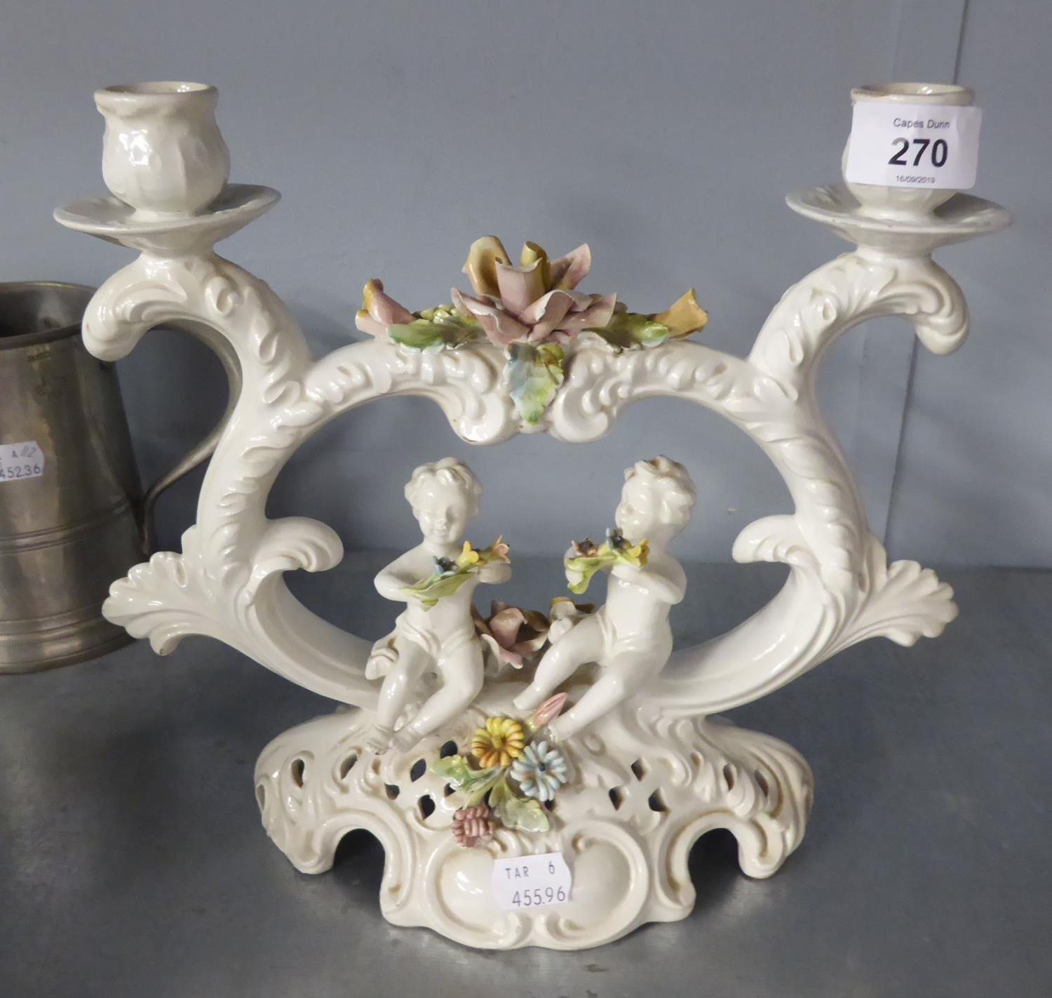 BASSANO ITALIAN MAIOLICA ROCOCO CANDELABRUM WITH TWO CHERUBS IN FREE RELIEF - Image 2 of 2