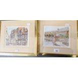 THREE SMALL ARTIST SIGNED COLOUR PRINTS OF MANCHESTER AND CHESTER