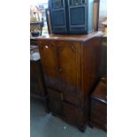 GEORGIAN STYLE MAHOGANY TWO DOOR HI-FI CABINET WITH LIFT UP TOP, TWO DOORS OVER TWO DRAWERS AND
