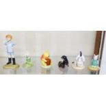 FIVE ROYAL DOULTON ?WINNIE THE POOH? POTTERY FIGURES, CHRISTOPHER ROBIN (2nd), EEYORE?S BIRTHDAY (
