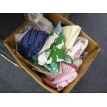 A QUANTITY OF COTTONS, FASTENING FOR DRESS MAKING AND VARIOUS TABLE LINEN