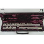 BUFFET - COOPER SCALE E THREE PART ELECTROPLATED FLUTE, impressed Made in England 633155, having a