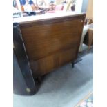 1970's TEAK COCKTAIL CABINET, WITH UPRIGHT FALL-FRONT, CUPBOARD BELOW WITH TWO SLIDING DOORS, ON