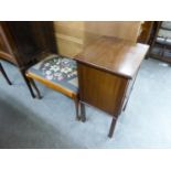 GEORGIAN STYLE MAHOGANY BEDSIDE CUPBOARD ON STRAIGHT SUPPORTS AND A MAHOGANY OBLONG STOOL WITH