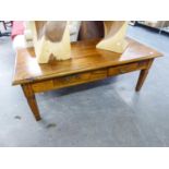 LARGE MAHOGANY OBLONG COFFEE TABLE ON FOUR HEAVY SQUARE TAPERING LEGS 4' 2" X 1' 11" (127 X 58.5)