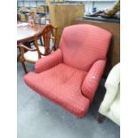 LAURA ASHLEY LOUNGE ARMCHAIR, COVERED IN RED FABRIC