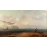 JAMES WEBB (1825-1895) OIL PAINTING ON CANVAS ?Evening at Cowes? two figures on the foreshore