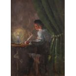 UNATTRIBUTED (TWENTIETH CENTURY) OIL PAINTING Seated female figure writing by candle light