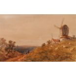AFTER DAVID COX (NINETEENTH CENTURY) WATERCOLOUR DRAWING Landscape with figures and windmill