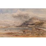 WILLIAM ELLIS (NINETEENTH CENTURY) WATERCOLOUR DRAWING Beach scene with shrimpers in the