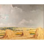 UNATTRIBUTED (TWENTIETH CENTURY) OIL PAINTING ON BOARD Landscape with wheat sheaves in the fore