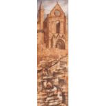 ANNE DAVIES (TWENTIETH CENTURY) WATERCOLOUR DRAWING ?Climb to the Ruined Abbey? Signed and dated (