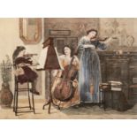 J. LEE AFTER WEBSTER COPPER PLATE ENGRAVING 'Musical Instruments' - violin and bow, etc Published