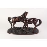 AFTER P.J. MENE, MODERN BRONZE GROUP OF TWO HORSES, ?L?ACCOLADE?, 13 ¾? (35cm) high, 22? (56cm) long