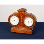 EDWARDIAN DESK TOP INLAID MAHOGANY COMBINATION CLOCK AND ANEROID BAROMETER, the clock with 3 ½?