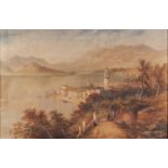 H. MARCHANT (Wimbledon) 19th CENTURY OIL PAINTING ON CANVAS Italian lake scene with buildings and