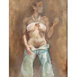 F. TURNER (TWENTIETH CENTURY) OIL PAINTING ON CANVAS Standing semi naked female figure Signed 8 ¾? x