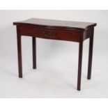 GEORGE III SERPENTINE FRONTED MAHOGANY TEA TABLE, the shaped, fold-over top above a small cockbeaded
