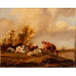AFTER T.S. COOPER OIL PAINTING ON PANEL Cattle and sheep in a landscape Unsigned 8? x 10? (20.3cm
