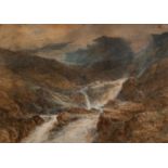 UNATTRIBUTED (NINETEENTH CENTURY BRITISH SCHOOL) WATERCOLOUR DRAWING Misty highland landscape with